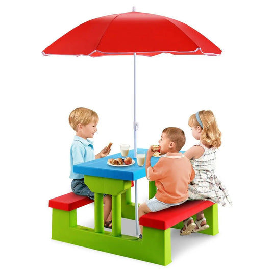 Kids Picnic Play Table Set with Removable Umbrella - DynamicDrop Hub