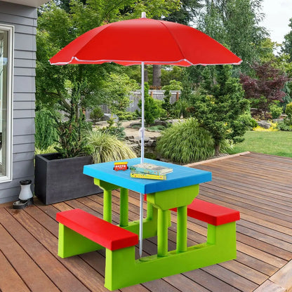 Kids Picnic Play Table Set with Removable Umbrella - DynamicDrop Hub