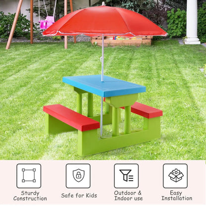 Kids Picnic Play Table Set with Removable Umbrella - DynamicDrop Hub