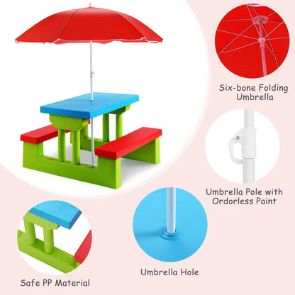 Kids Picnic Play Table Set with Removable Umbrella - DynamicDrop Hub