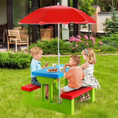 Kids Picnic Play Table Set with Removable Umbrella - DynamicDrop Hub