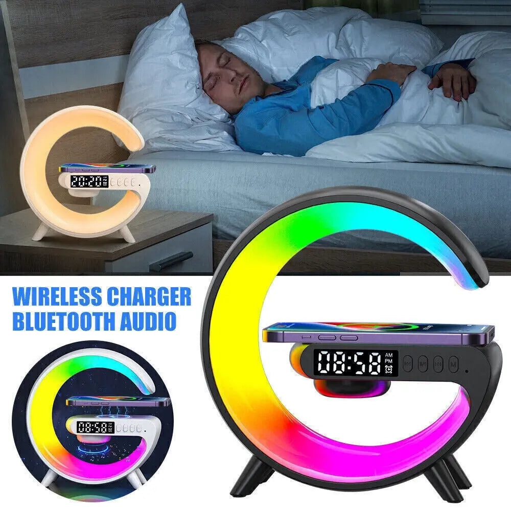 LED Smart G Lamp Wireless Charger Bluetooth Speaker RGB Alarm Clock Night Light - DynamicDrop Hub