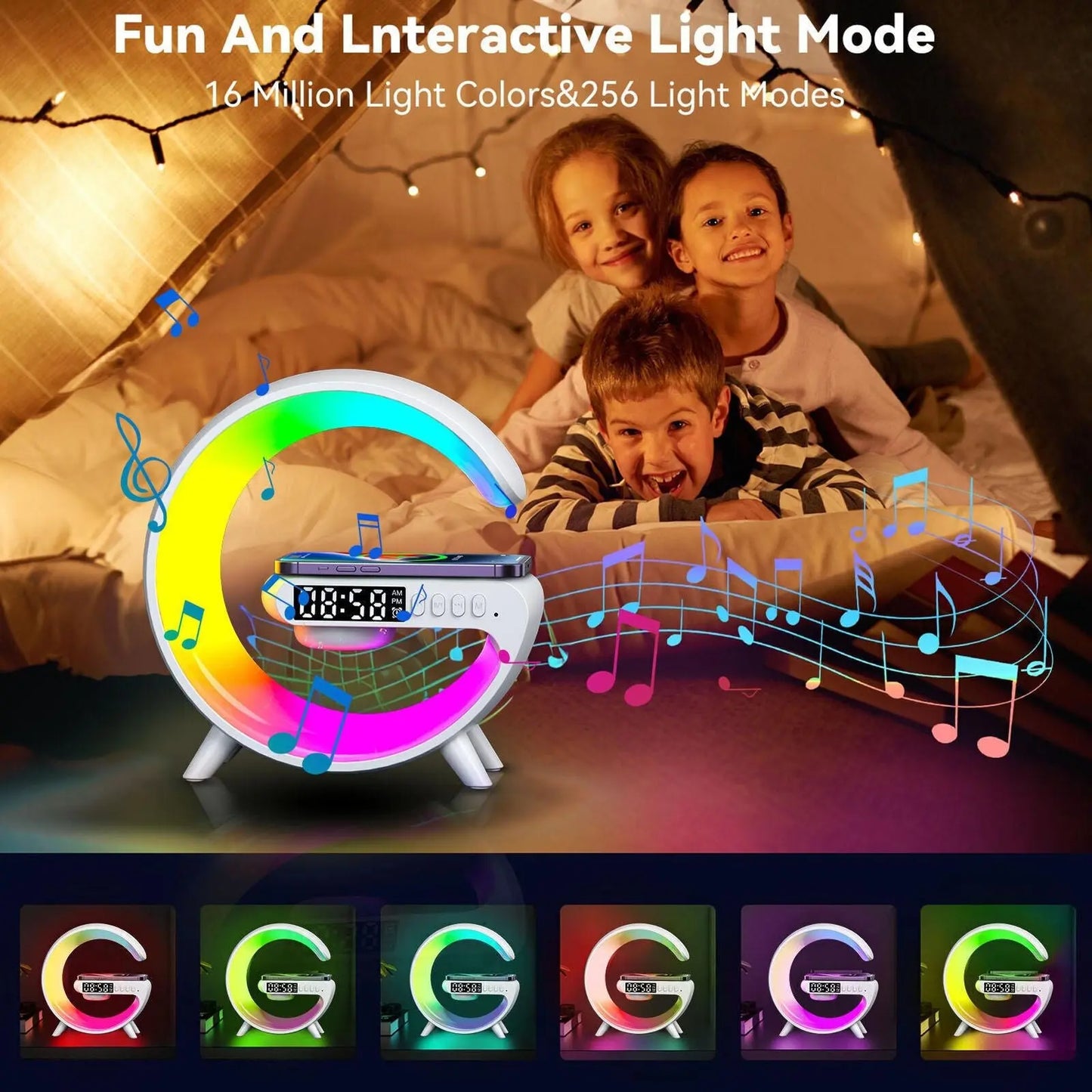 LED Smart G Lamp Wireless Charger Bluetooth Speaker RGB Alarm Clock Night Light - DynamicDrop Hub