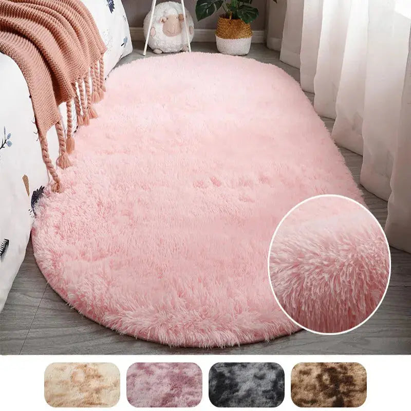 Large Size Oval Plush Rug Fluffy Home Decor Bedside Thick Tie Dye Rug Living Room Bedroom Rug Multi Color Available - DynamicDrop Hub