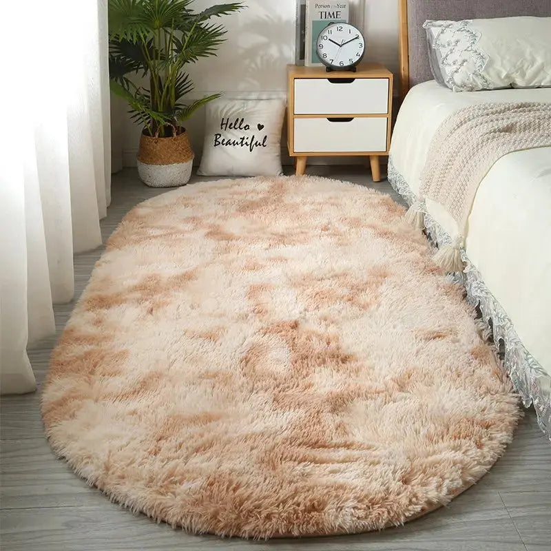 Large Size Oval Plush Rug Fluffy Home Decor Bedside Thick Tie Dye Rug Living Room Bedroom Rug Multi Color Available - DynamicDrop Hub
