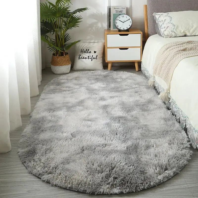Large Size Oval Plush Rug Fluffy Home Decor Bedside Thick Tie Dye Rug Living Room Bedroom Rug Multi Color Available - DynamicDrop Hub
