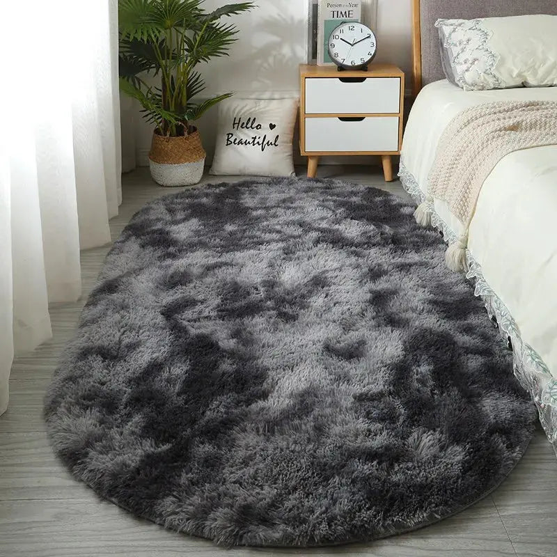 Large Size Oval Plush Rug Fluffy Home Decor Bedside Thick Tie Dye Rug Living Room Bedroom Rug Multi Color Available - DynamicDrop Hub