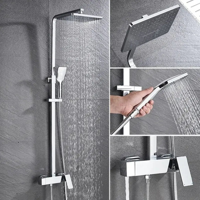 Matte Black Shower Set Faucet Rainfall Bathroom Shower Mixer Tap Brass Bath Shower Column in Wall Shower Faucet Rotatable Spout - DynamicDrop Hub