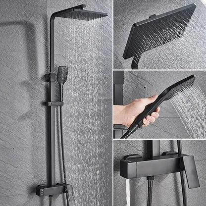 Matte Black Shower Set Faucet Rainfall Bathroom Shower Mixer Tap Brass Bath Shower Column in Wall Shower Faucet Rotatable Spout - DynamicDrop Hub