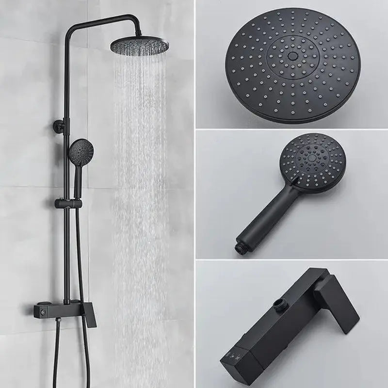Matte Black Shower Set Faucet Rainfall Bathroom Shower Mixer Tap Brass Bath Shower Column in Wall Shower Faucet Rotatable Spout - DynamicDrop Hub
