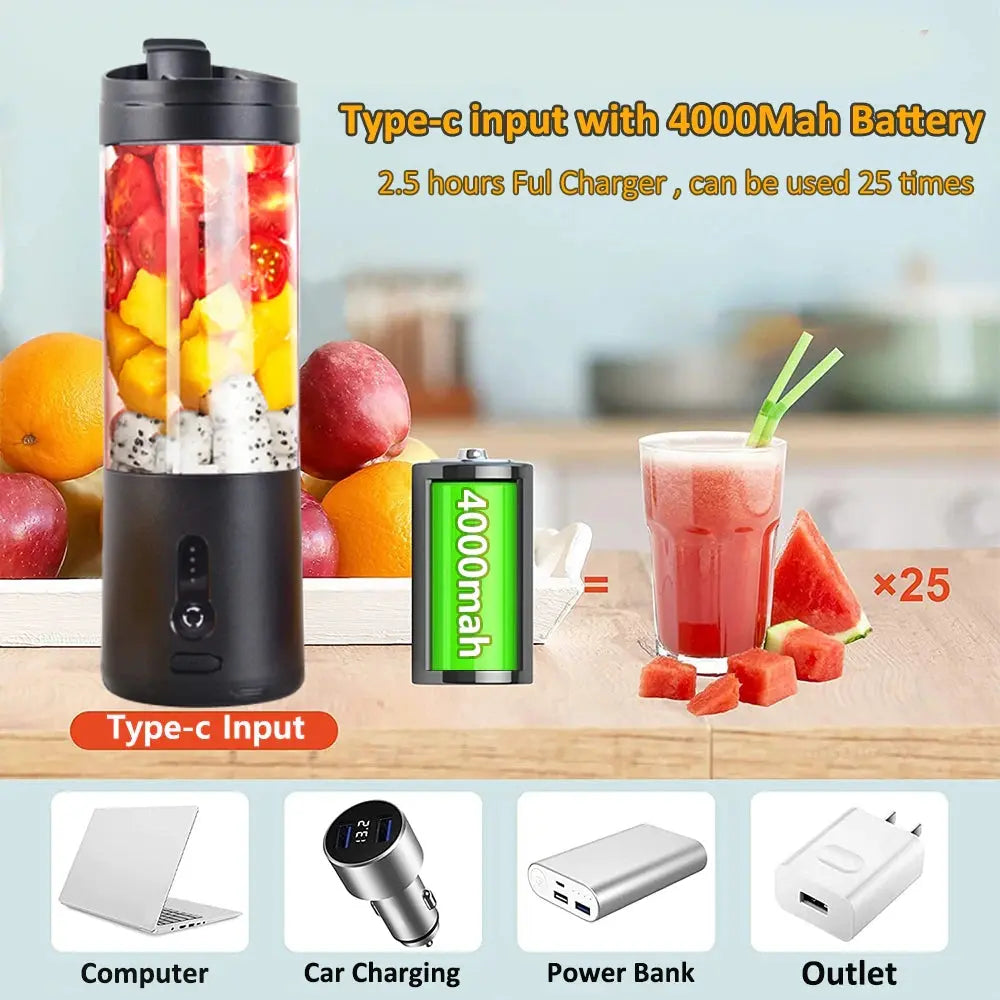 Mini Portable Blender Electric Fruit Juicer Smoothie Orange Fresh Juice Blender Multifunction Rechargeable Portable Bottle Mixer - DynamicDrop Hub