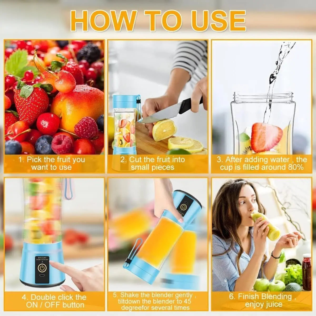 Mini Portable Electric Juice Maker Blender Smoothies Juicer Fruit Machine 380ML - DynamicDrop Hub