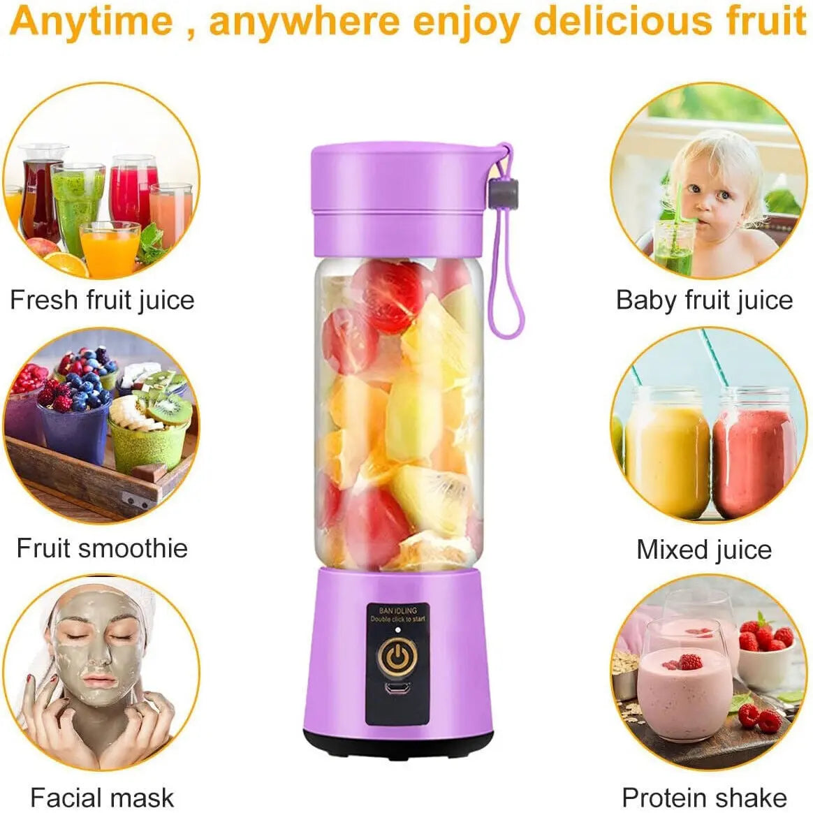 Mini Portable Electric Juice Maker Blender Smoothies Juicer Fruit Machine 380ML - DynamicDrop Hub