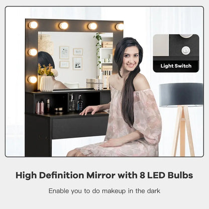 Modern Dressing Table Set with LED Lights Mirror and Drawer - DynamicDrop Hub