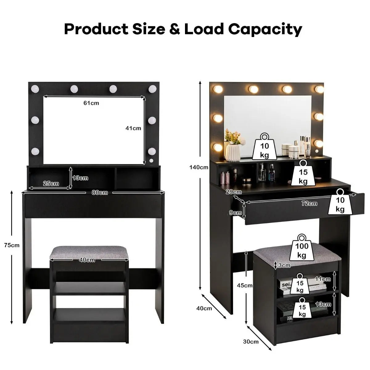 Modern Dressing Table Set with LED Lights Mirror and Drawer - DynamicDrop Hub