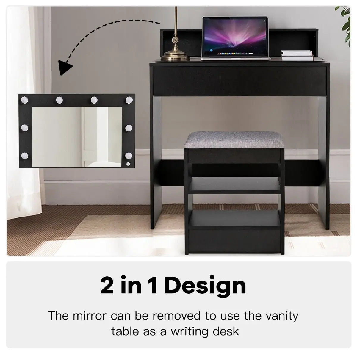 Modern Dressing Table Set with LED Lights Mirror and Drawer - DynamicDrop Hub