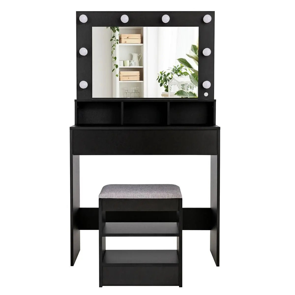 Modern Dressing Table Set with LED Lights Mirror and Drawer - DynamicDrop Hub