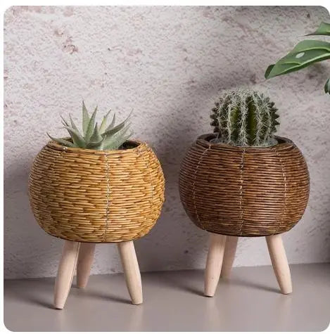 Nordic Flower Shelf Imitation Rattan Flower Pot with Removable Legs - DynamicDrop Hub