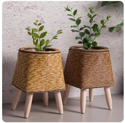 Nordic Flower Shelf Imitation Rattan Flower Pot with Removable Legs - DynamicDrop Hub