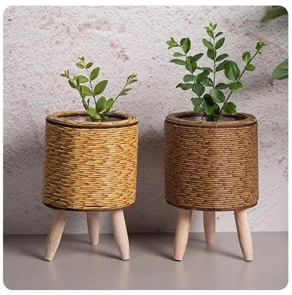 Nordic Flower Shelf Imitation Rattan Flower Pot with Removable Legs - DynamicDrop Hub