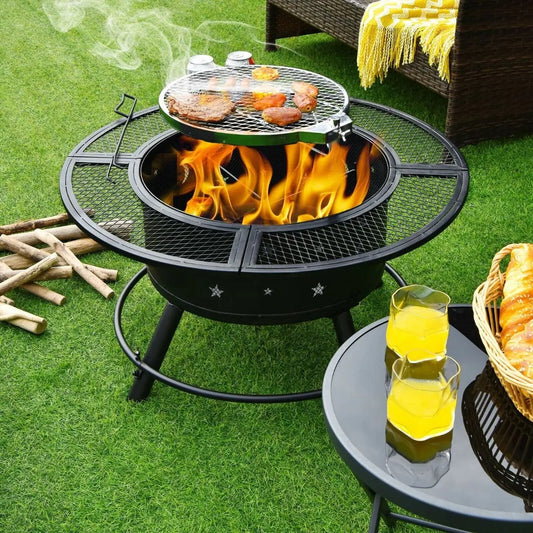 Outdoor Fire Pit with Removable BBQ Grill and Log Grate - DynamicDrop Hub