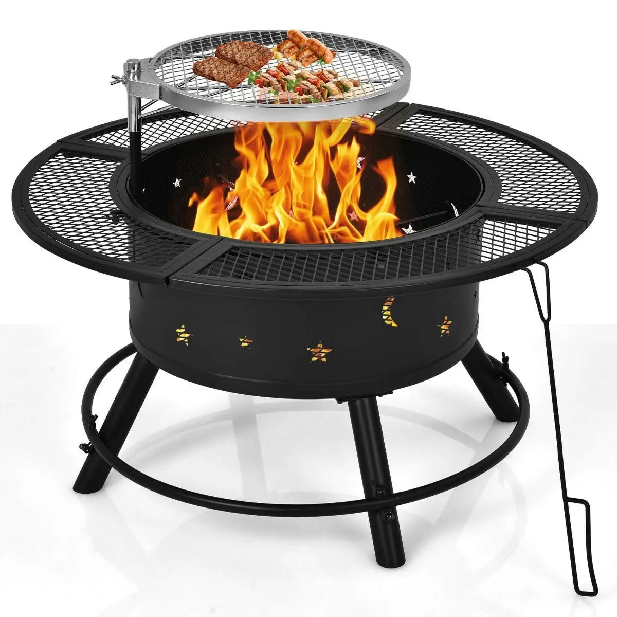 Outdoor Fire Pit with Removable BBQ Grill and Log Grate - DynamicDrop Hub