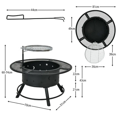 Outdoor Fire Pit with Removable BBQ Grill and Log Grate - DynamicDrop Hub