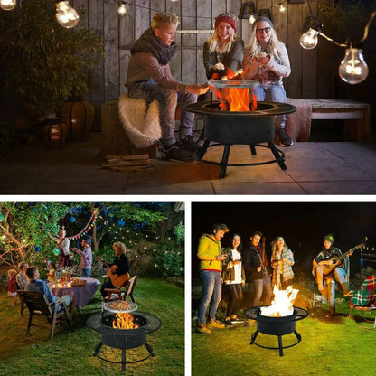 Outdoor Fire Pit with Removable BBQ Grill and Log Grate - DynamicDrop Hub