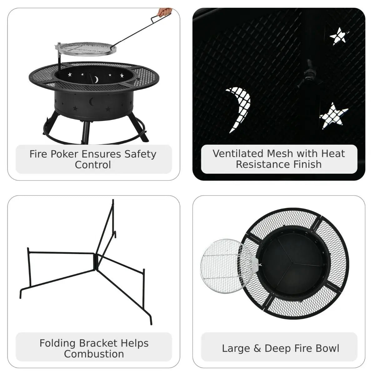 Outdoor Fire Pit with Removable BBQ Grill and Log Grate - DynamicDrop Hub