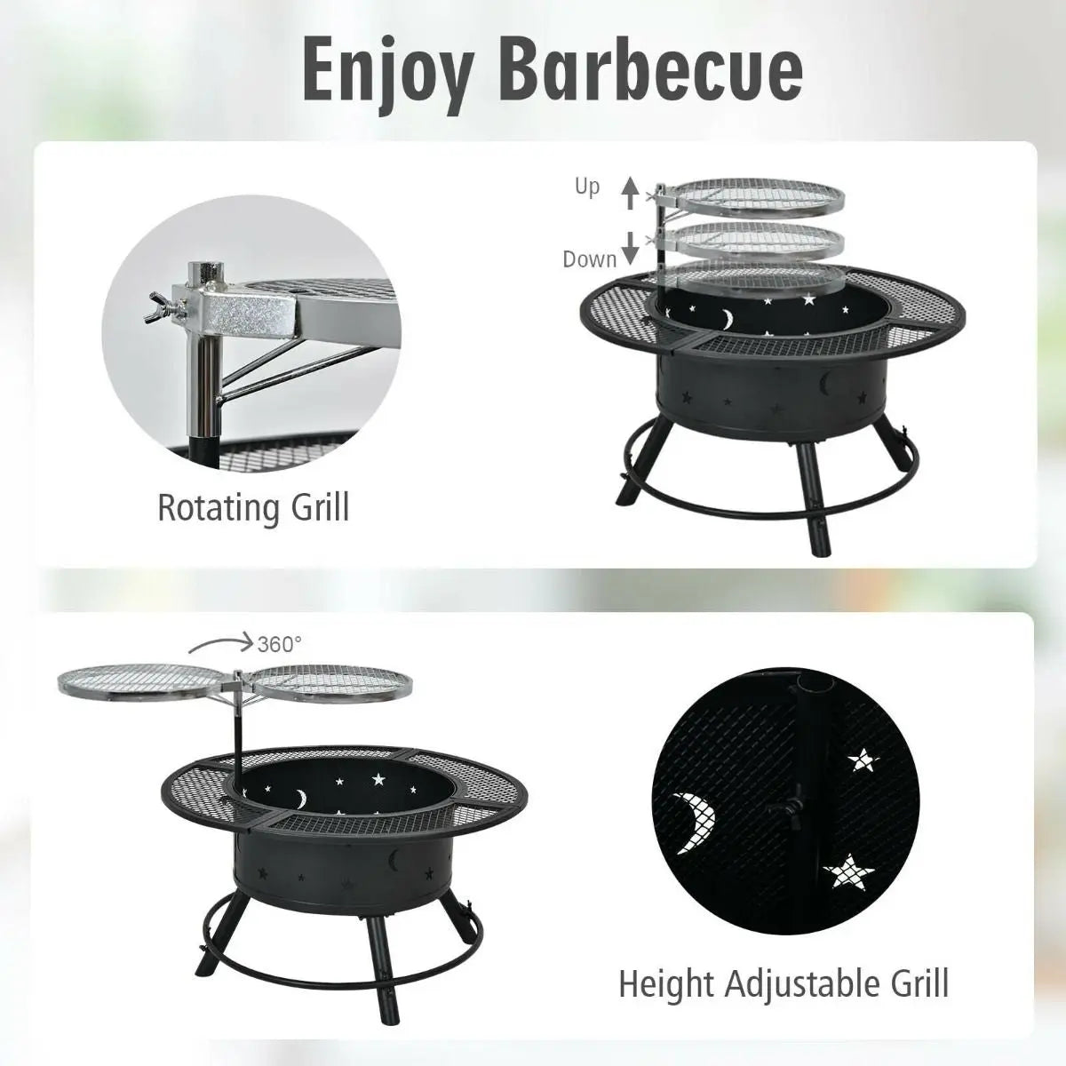 Outdoor Fire Pit with Removable BBQ Grill and Log Grate - DynamicDrop Hub