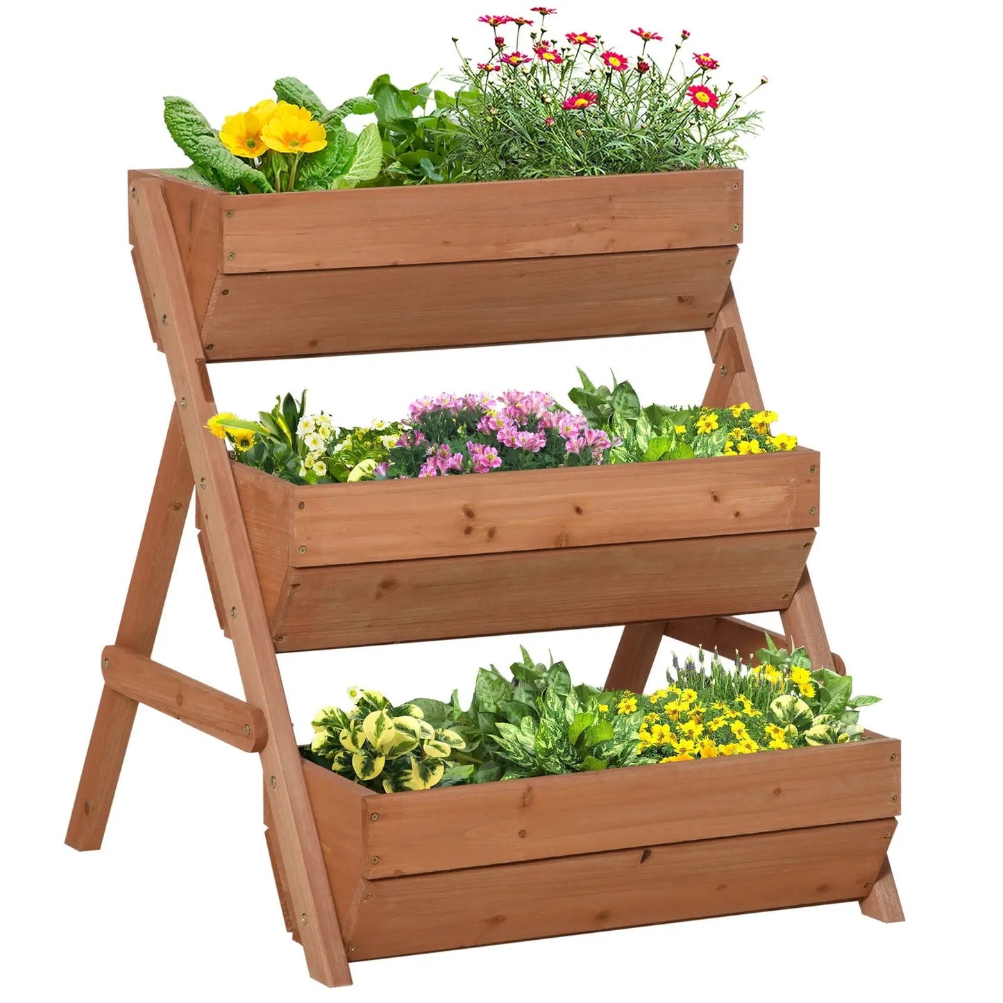 Outsunny 3 Tier Raised Garden Bed Wooden Elevated Planter Box Kit, Brown - DynamicDrop Hub