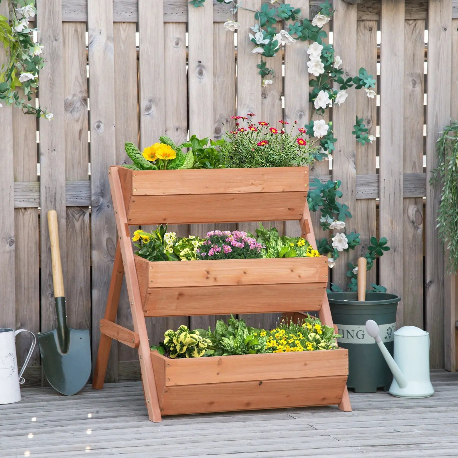 Outsunny 3 Tier Raised Garden Bed Wooden Elevated Planter Box Kit, Brown - DynamicDrop Hub