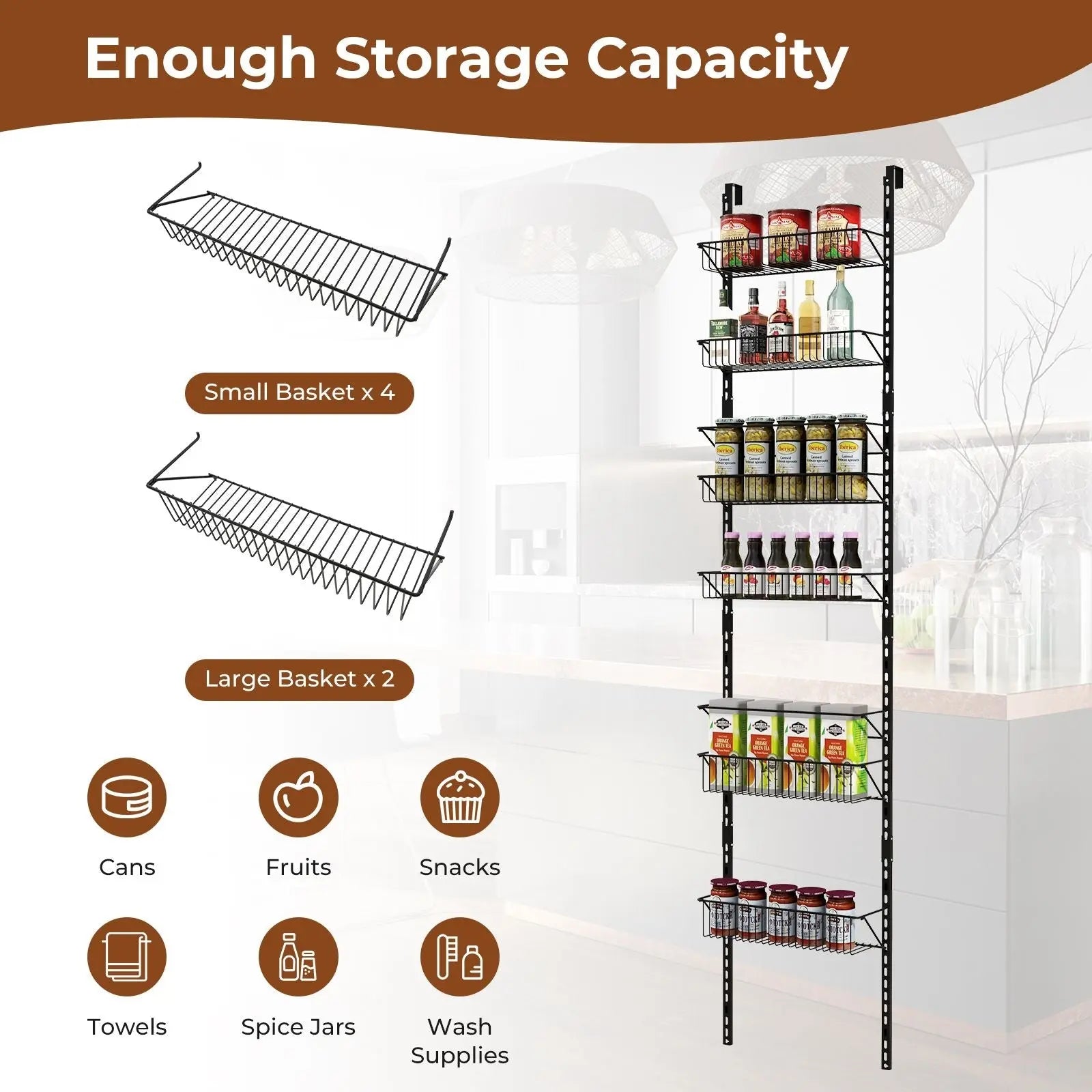 Over the Door Pantry Rack with Metal Wire Baskets and Hooks - DynamicDrop Hub