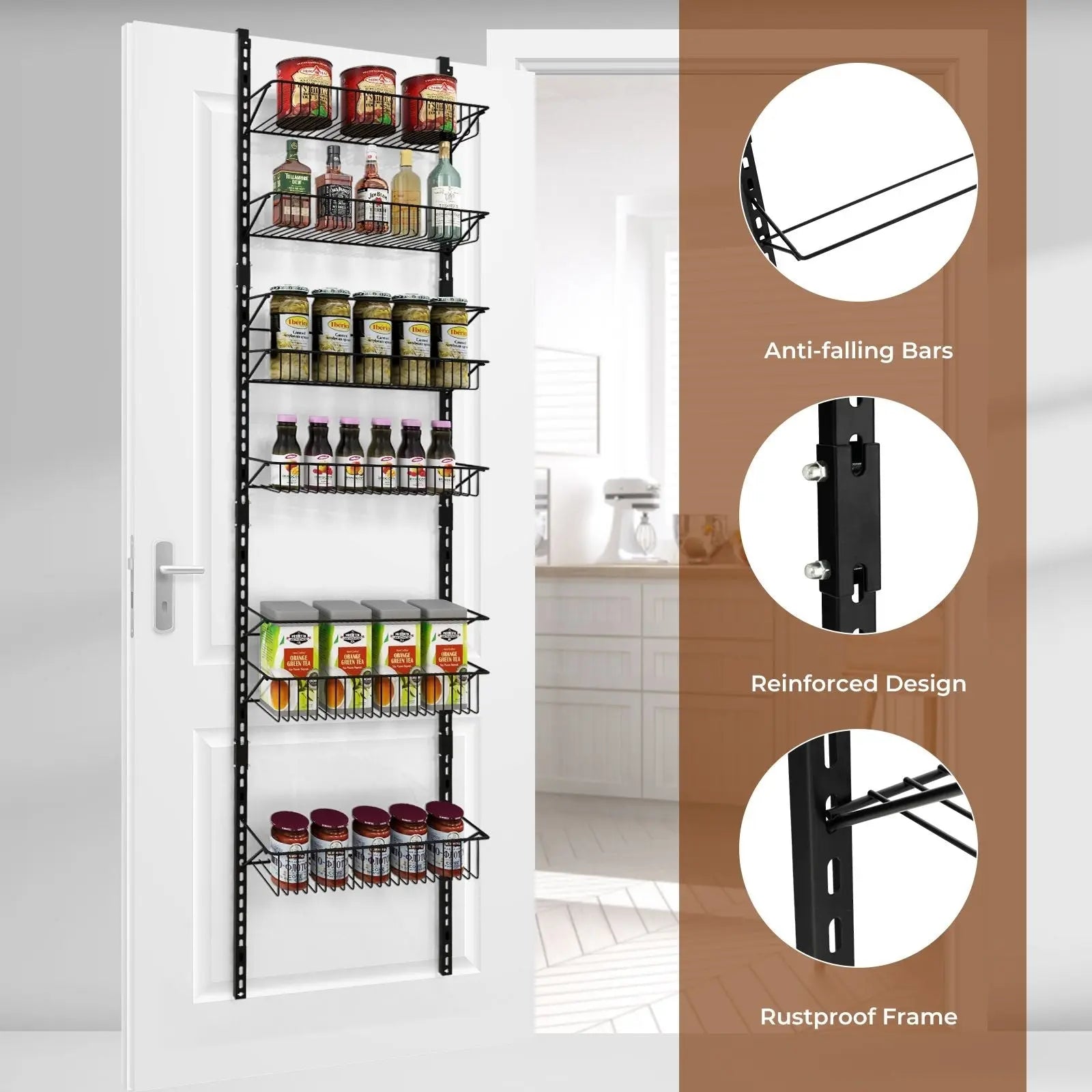 Over the Door Pantry Rack with Metal Wire Baskets and Hooks - DynamicDrop Hub