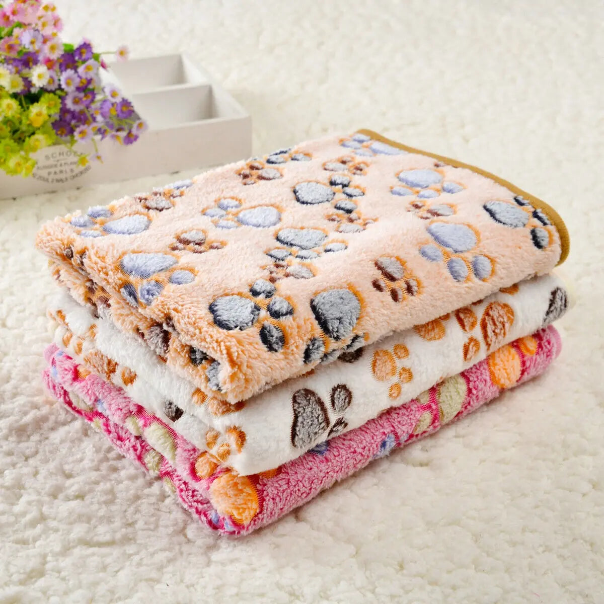 Pet Mat Paw Print Cat Dog Puppy Fleece Soft Warm Blanket Bed Cushion Mattress - DynamicDrop Hub