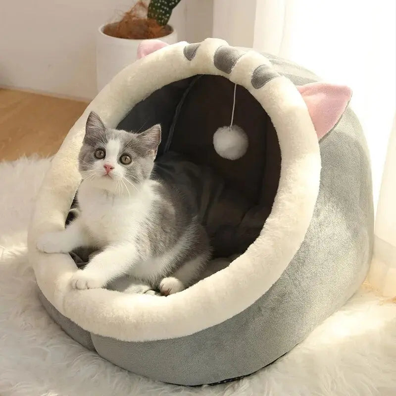 Pet Tent Cave Bed for Cats Small Dogs Self-Warming Cat Tent Bed Cat Hut Comfortable Pet Sleeping Bed Foldable Removable Washable - DynamicDrop Hub