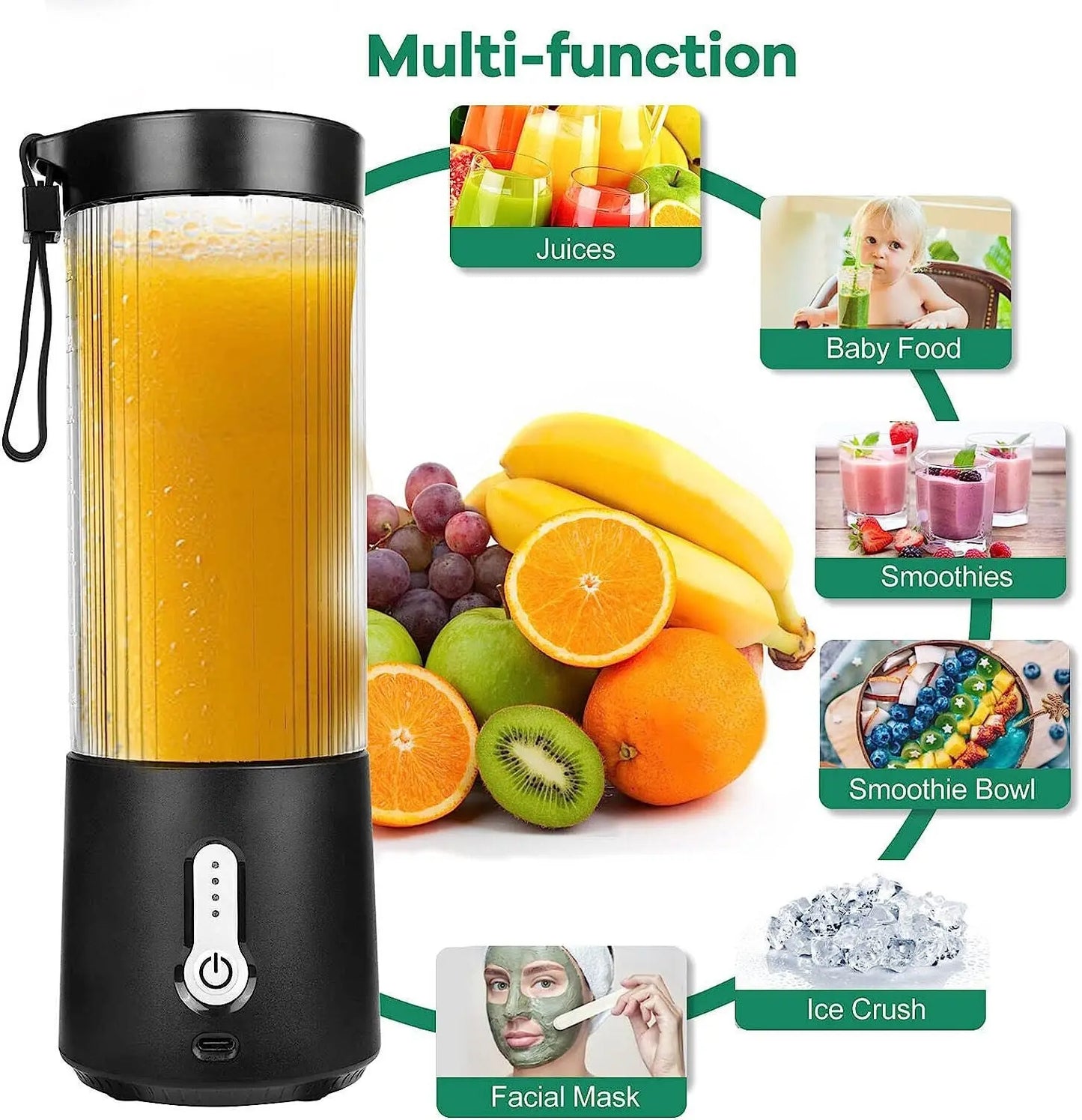 Portable Blender Juicer Cup, Bpa-Free USB Rechargeable Fruit Smoothie Mixer - DynamicDrop Hub