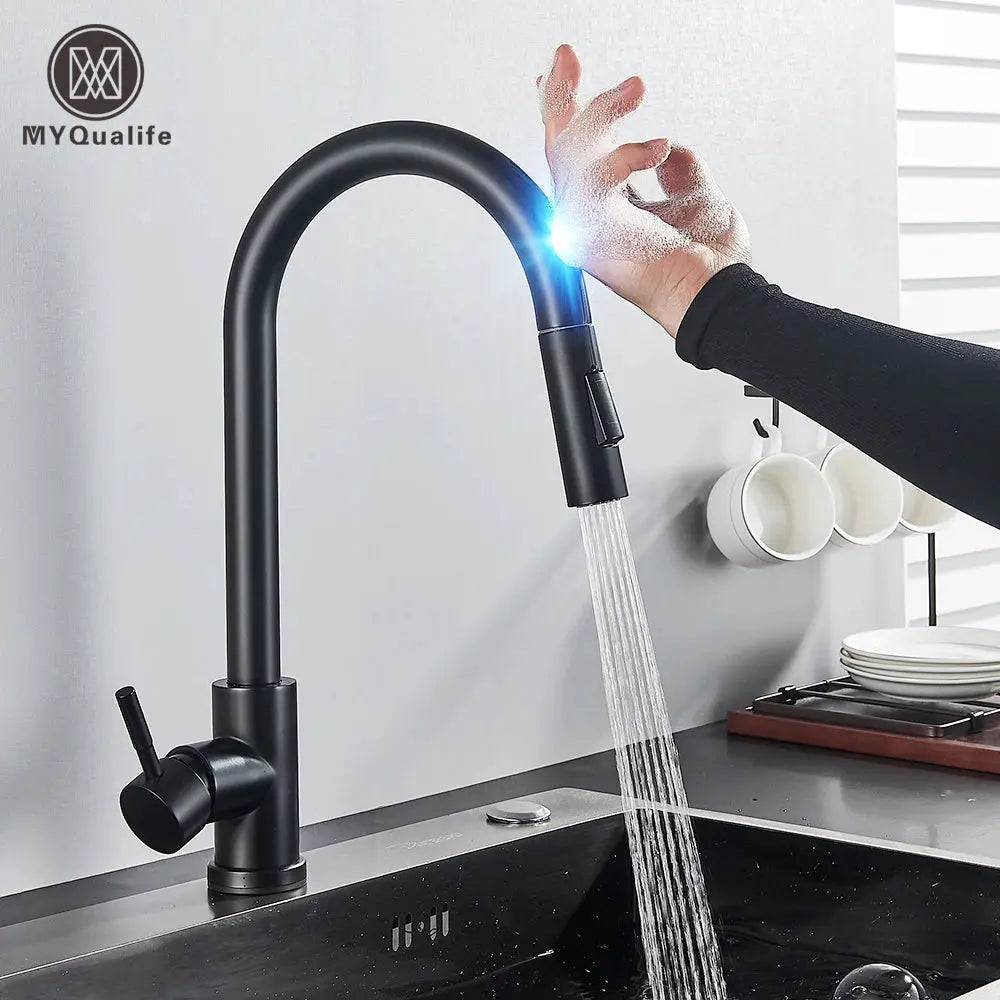 Pull Out Sensor Black Kitchen Faucet Sensitive Touch Control Faucet Mixer for Kitchen Touch Sensor Kitchen Mixer Tap - DynamicDrop Hub