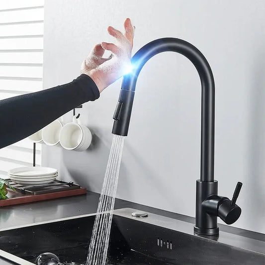 Pull Out Sensor Black Kitchen Faucet Sensitive Touch Control Faucet Mixer for Kitchen Touch Sensor Kitchen Mixer Tap - DynamicDrop Hub