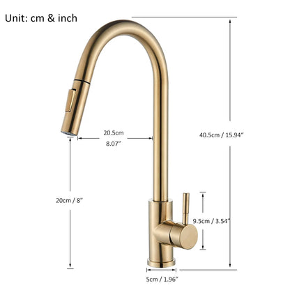 Brushed Gold Kitchen Faucet Pull Out Kitchen Sink Water Tap Single Handle Mixer Tap 360 Rotation Kitchen Shower Faucet