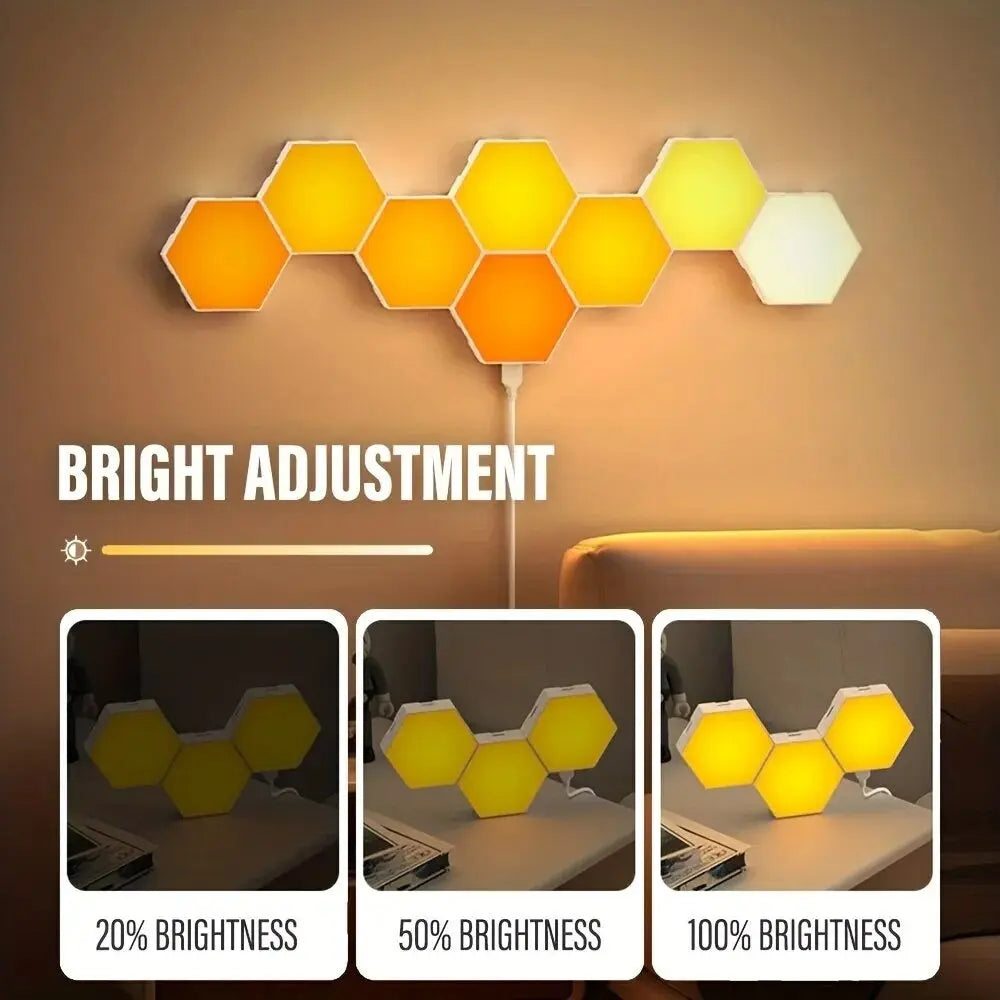 RGB Intelligent Hexagonal Wall Lamp Color-Changing Ambient Night Light DYI Shape Music Rhythm APP Control for Game Room Bedroom - DynamicDrop Hub