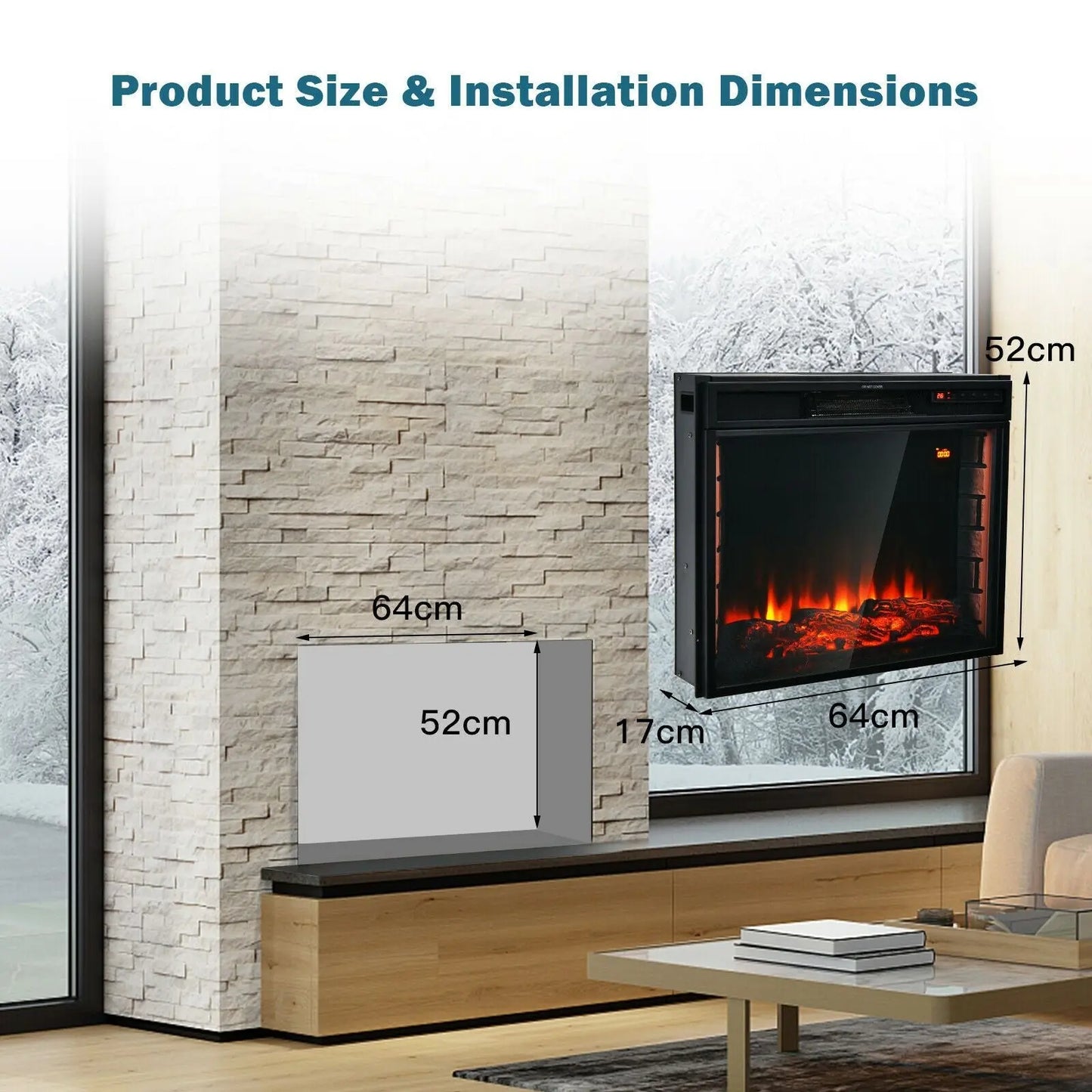 Recessed Electric Fireplace with 7 Flame Colours and Timer Function - DynamicDrop Hub