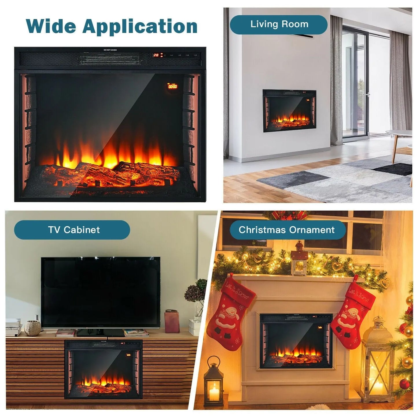 Recessed Electric Fireplace with 7 Flame Colours and Timer Function - DynamicDrop Hub