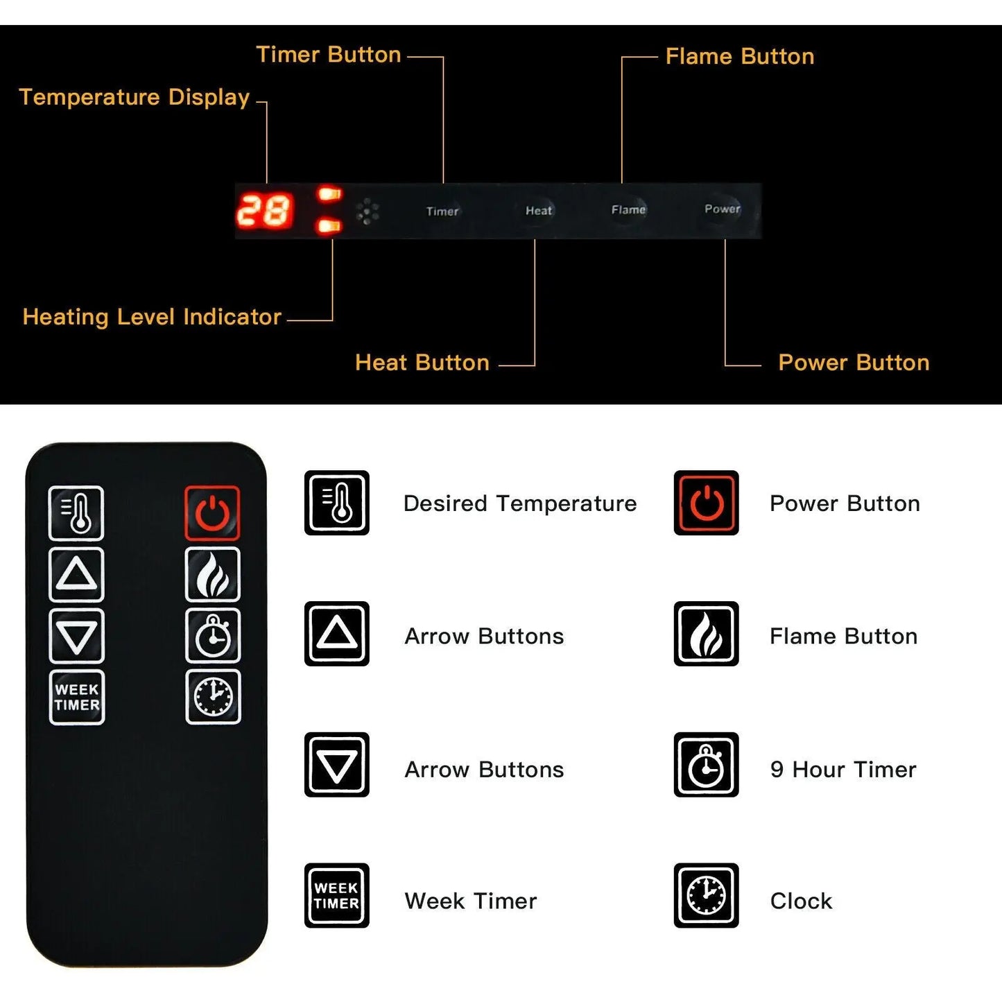 Recessed Electric Fireplace with 7 Flame Colours and Timer Function - DynamicDrop Hub