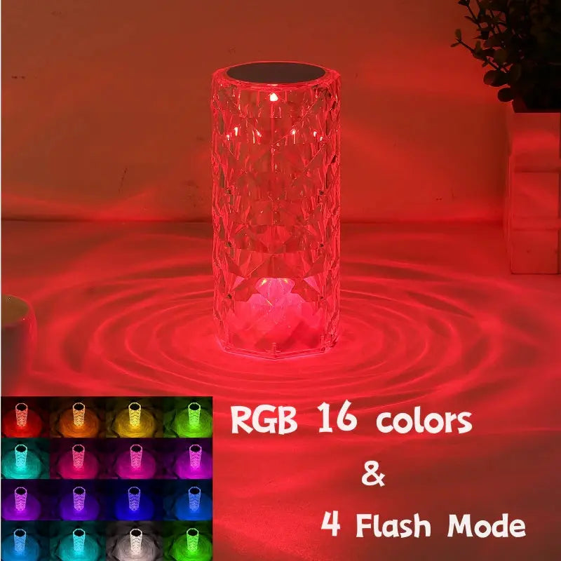 Crystal Table Lamp for Bedroom 16 Colors Touch/Remote Dimmable Night Light USB LED Bedside Diamond Rose Lamp - DynamicDrop Hub