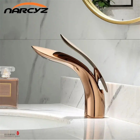 Rose Gold Bathroom Faucet Waterfall Single Hole Cold and Hot Water Mixer Tap - DynamicDrop Hub