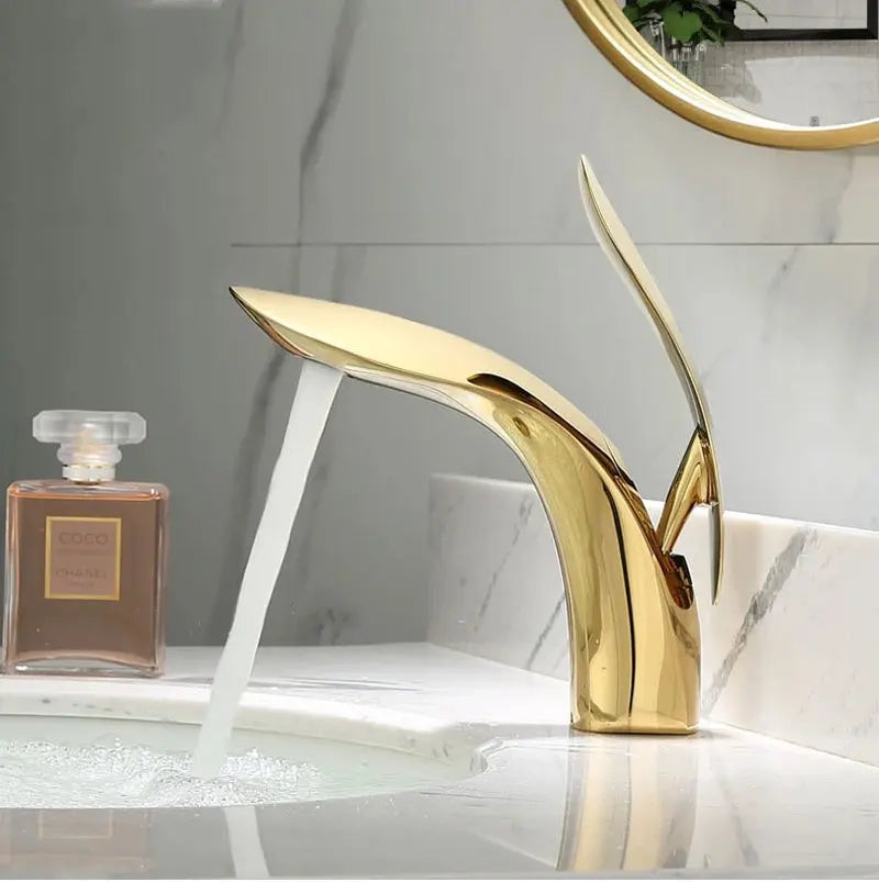 Rose Gold Bathroom Faucet Waterfall Single Hole Cold and Hot Water Mixer Tap - DynamicDrop Hub