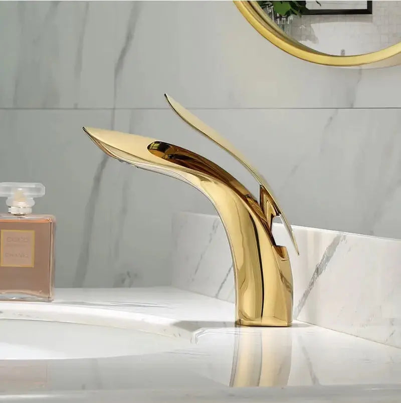 Rose Gold Bathroom Faucet Waterfall Single Hole Cold and Hot Water Mixer Tap - DynamicDrop Hub