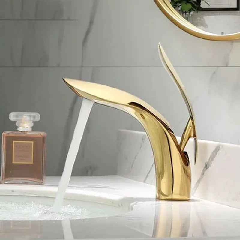 Rose Gold Bathroom Faucet Waterfall Single Hole Cold and Hot Water Mixer Tap - DynamicDrop Hub