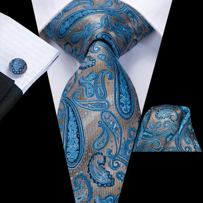 Paisley Men’s Silk Tie Set – Necktie, Pocket Square & Cufflinks – Elegant Gift for Weddings, Business & Parties